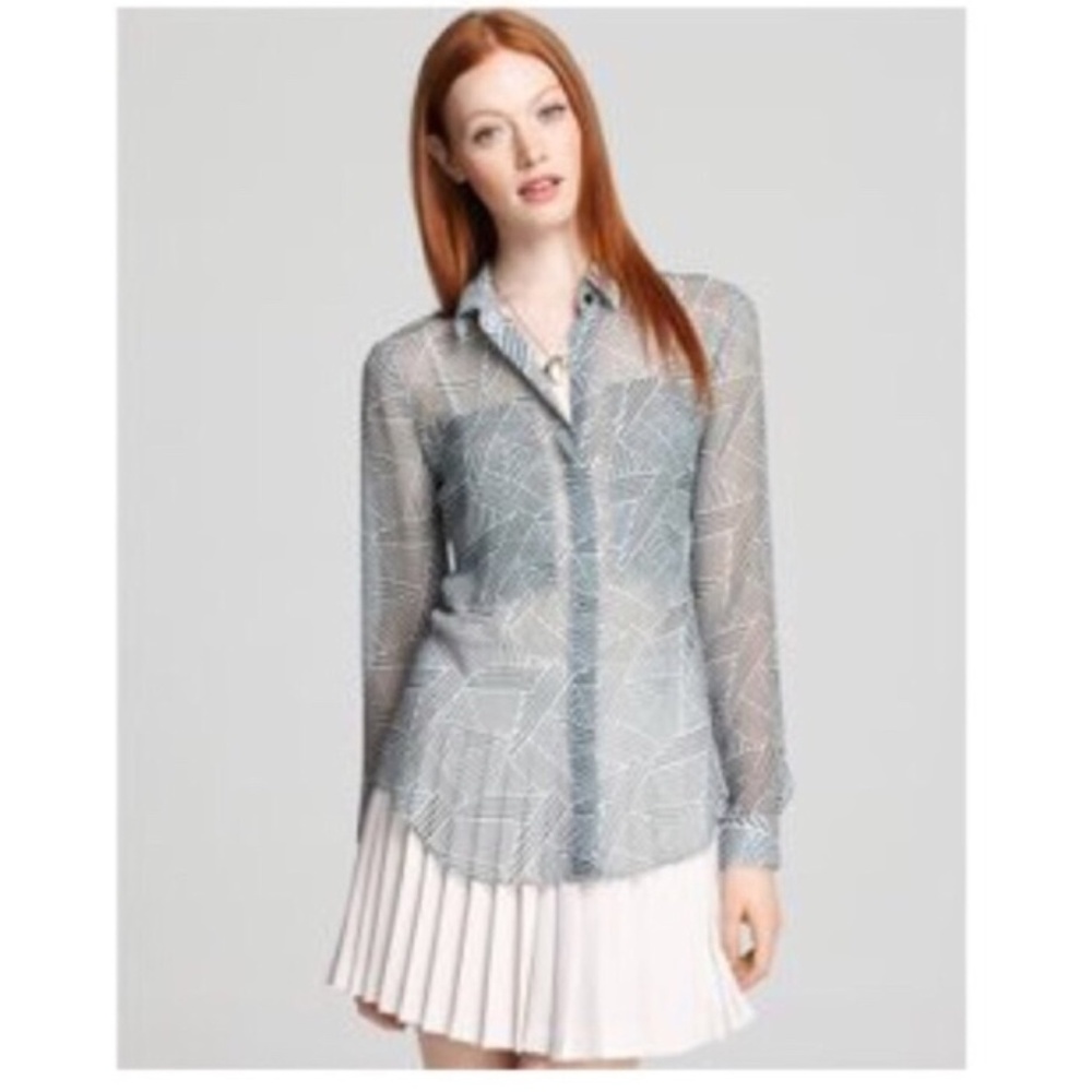 Theory Durlia Bourgeois Stripe Semi Sheer Blouse S